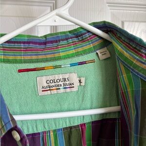 Alexander Julian Striped Casual Button-Down Shirt in Green, Purple, Blue